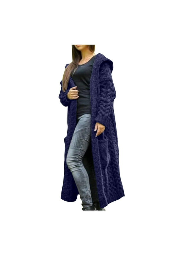 Women's Open Front Cardigans Knit Hooded Long Kimono Loose Long Sleeve Sweater Cardigan Summer Long Robe Cover Ups with Pockets
