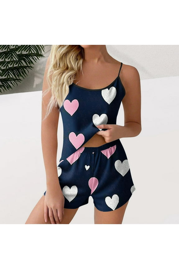 Women's Pajama Sets Cute Sleeveless Tank Top and Shorts Sleepwear Soft 2 Piece Cami Pj Set Loungewear S-XXL