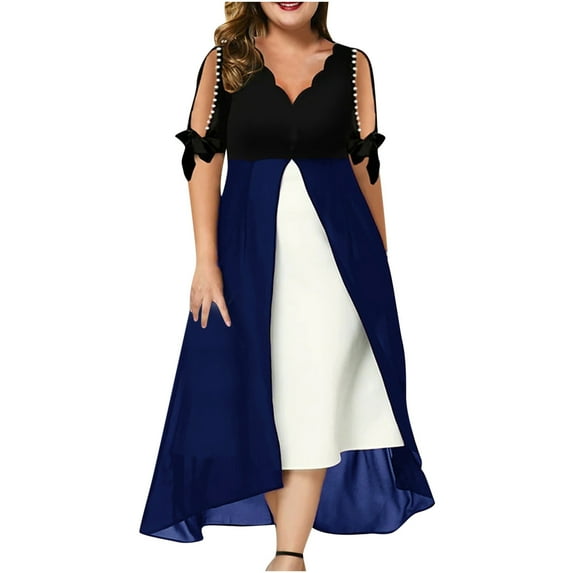 YanHoo Women's Party Dresses Sexy Cold Shoulder Vintage V Neck Plus Size Elgant Maxi Dress
