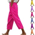 thumbnail image 1 of YanHoo Women's Plus Size Capri Pants Trendy Polka Dot Elastic Waisted Drawstring Cropped Trousers Oversized Casual Loose Capris with Pockets, 1 of 6