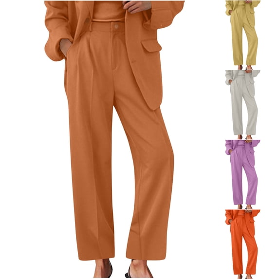 YanHoo Women's Plus Size Dress Pants Trendy High Waist Solid Color Straight Leg Pants Casual Work Business Trousers with Pockets