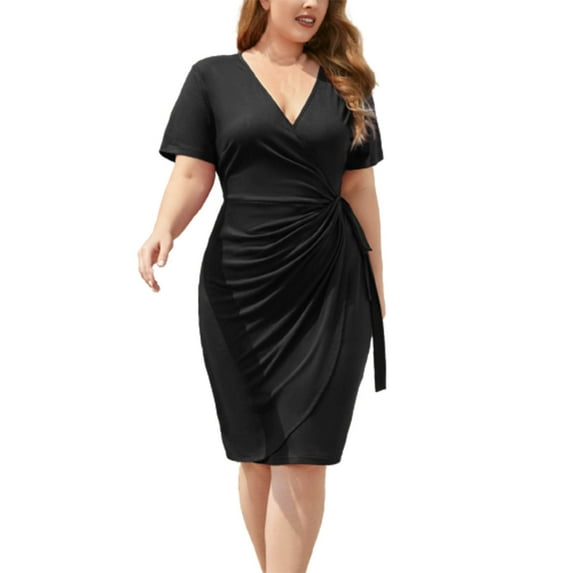 YanHoo Women's Plus Size Dresses Sexy V Neck Short Sleeve Ruched Bodycon Dress Loose Summer Evening Midi Dress