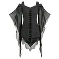 thumbnail image 1 of YanHoo Women's Plus Size Gothic Blouses Mesh Butterfly Sleeve Corset Lace Up Steampunk Medieval Renaissance Vampire Tops, 1 of 4