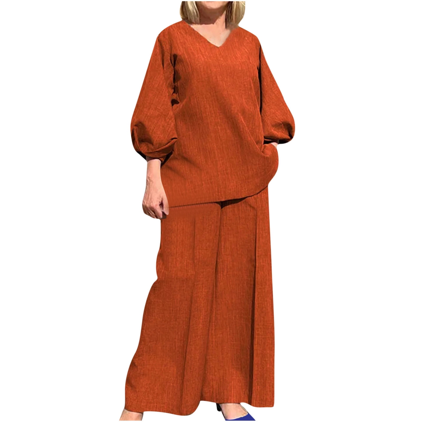 YanHoo Women's Plus Size Suit Linen Two Piece Outfits Long