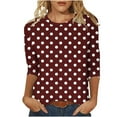 thumbnail image 1 of YanHoo Women's Polka Dot 3/4 Sleeve Blouse Tops Ladies 2025 Plus Size Summer Casual Crewneck 3/4 Sleeve Shirts, 1 of 6