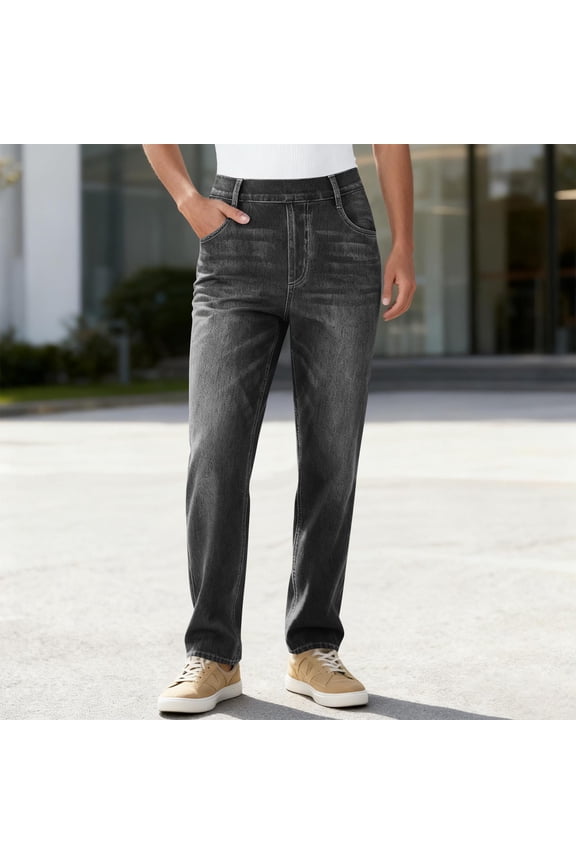 Women's Pull-On Wide Leg Jeans Elastic Waist Straight Leg Denim Pants with Pockets Stretchy Casual Jeans Black,XXL