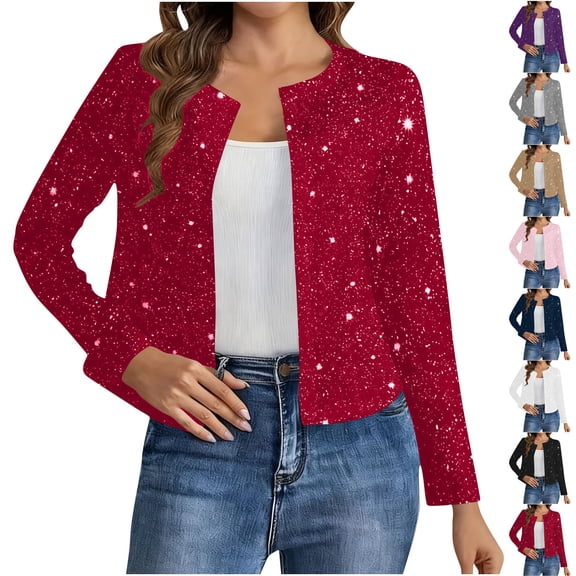 YanHoo Women's Sequin Jackets Open Front Blazer Jacket Slim Fit Casual Long Sleeve Sparkly Glitter Cardigan Coat for Birthday Party Purple,M