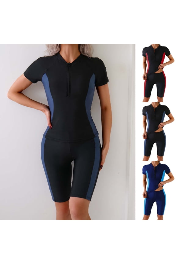 Women's Short Sleeve Rash Guard Swimsuit Quick Dry Sun Shirts Matching Shorts Swim Running Workout Swimwear
