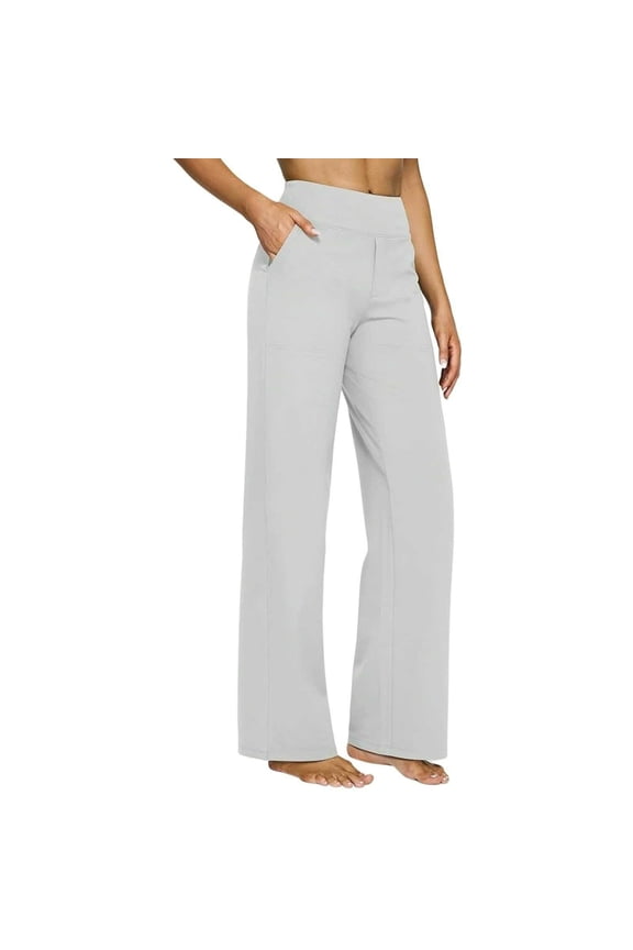 Women's Stretchy Wide Leg Palazzo Lounge Pants High Waist Casual Pull On Office Slacks Work Dress Pants with Pockets White,L