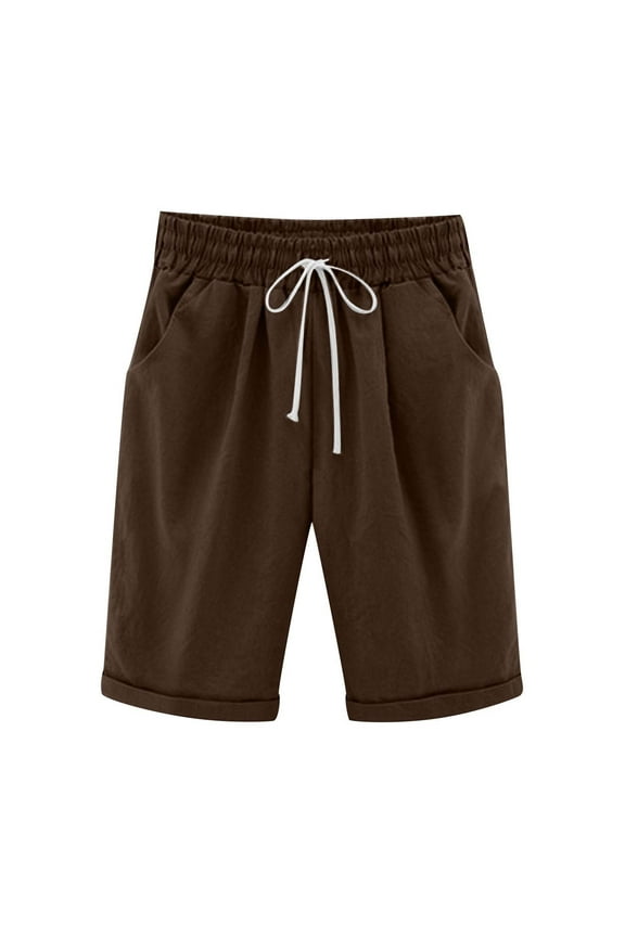 Women's Summer Large Size Shorts Linen High Waist Straight Five Points Pants Drawstring Elastic Shorts