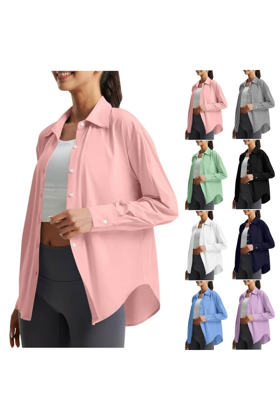 Women's Sun Protection Shirts Long Sleeve UPF50+ Button Down Shirt Quick Dry Swim Beach Cover Up for Hiking Safari Black,XL