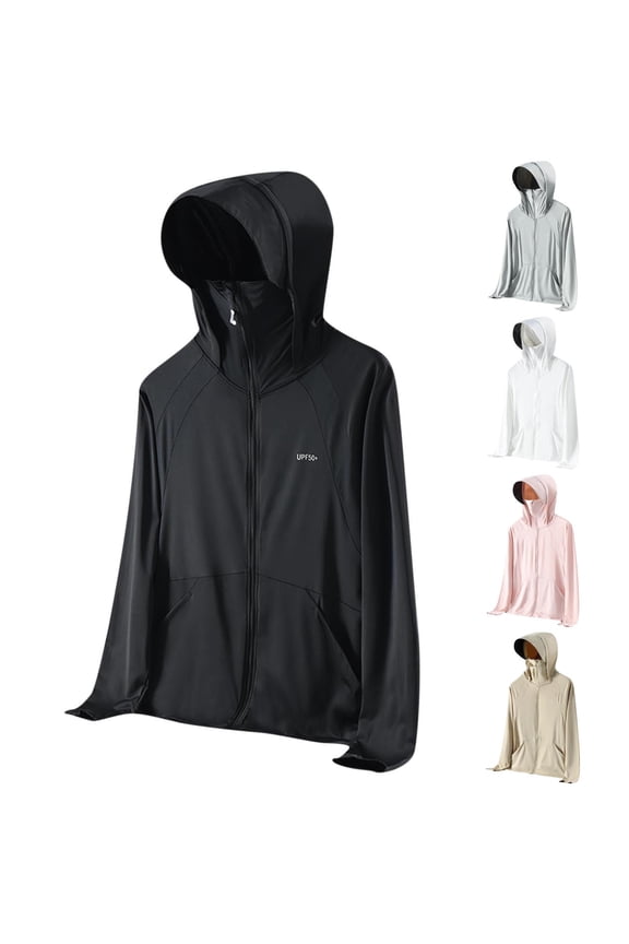 Women's Sun Protective Jacket Full Zip UPF 50+ UV Sun Protection Clothing Lightweight Long Sleeve Hoodie Sun Shirt Black,M