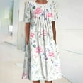 thumbnail image 1 of YanHoo Women's Sundress Summer Short Sleeve Crew Neck T-Shirt Dress Loose Casual Floral Print Midi Dress with Pockets, 1 of 4