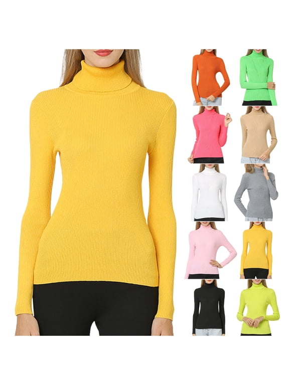 Women's Turtle Neck Shirts Basic Long Sleeve Slim Fit Tops Solid Color Base Layering T-Shirts