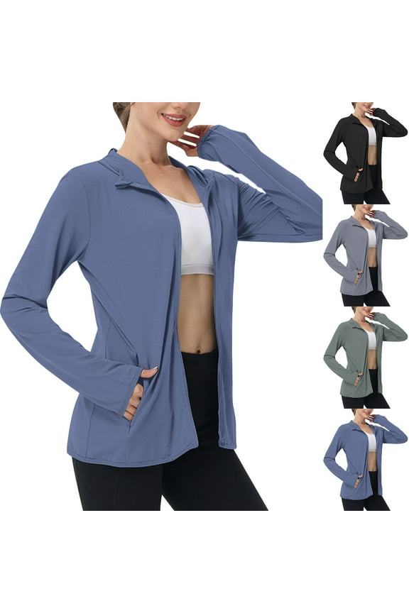 Women's UPF 50+ Sun Protection Hoodie Jacket Lightweight Full Zip Athletic Jacket Long Sleeve Shirt with Pockets Navy,XS