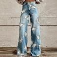 thumbnail image 1 of YanHoo Women's Wide Leg Floral Jeans Printed High Waisted Baggy Straight Leg Jeans Loose Stretchy Casual Denim Pants White,XXXXL, 1 of 6