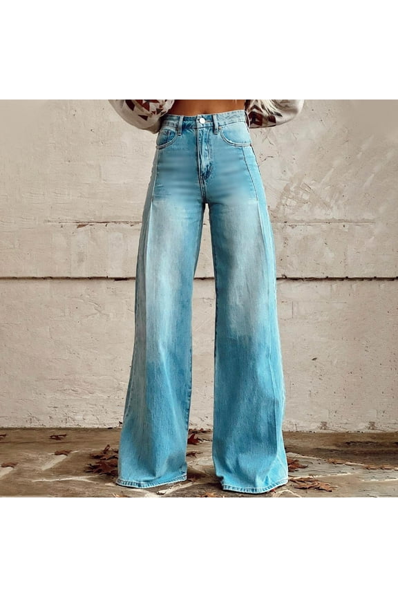 Women's Wide Leg Jeans Plus Size Vintage Casual High Waisted Stretch Baggy Loose Denim Pants with Pockets Light Blue,XXXL