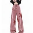 thumbnail image 1 of YanHoo Women's Wide Leg Jeans Stretchy High Waisted Baggy Jeans for Woman Trendy Embroidered Frayed Raw Hem Denim Pants Hot Pink,L, 1 of 6