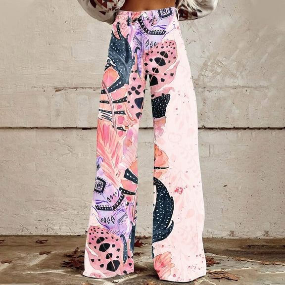 YanHoo Women's Wide Leg Jeans Tie Dye Printed High Waisted Stretchy Straight Leg Jeans Trendy Loose Baggy Denim Pants Multicolor,S