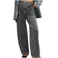 thumbnail image 1 of YanHoo Women's Wide Leg Seamed Front Jeans Trendy Casual High Waisted Stretch Baggy Loose Denim Pants with Pocket Gray,M, 1 of 6