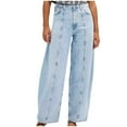 thumbnail image 1 of YanHoo Women's Wide Leg Seamed Front Jeans Trendy Casual High Waisted Stretch Baggy Loose Denim Pants with Pocket Light Blue,S, 1 of 6