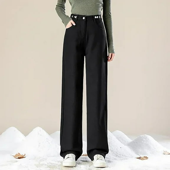 YanHoo Women's Winter Jeans Straight Leg Fleece Lined Jeans Thermal Thick Skinny Denim Pants Slim Stretch Warm Jeggings Black,S