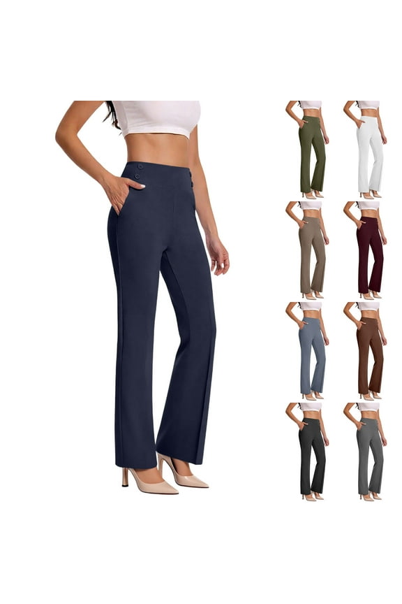 Women's Work Dress Pants Wide Leg Business Casual Slacks Stretchy Pull On High Waisted Work Office Trousers with Pockets Wine,L