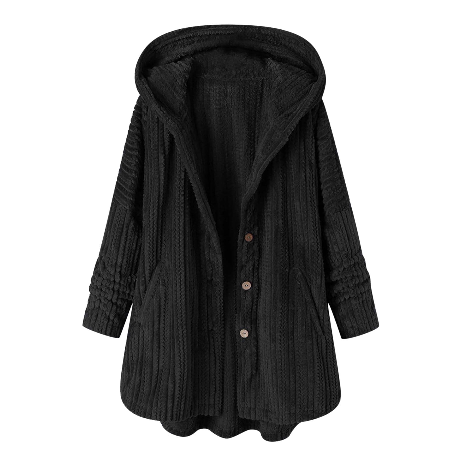 YanHoo Womens 2023 Winter Fleece Coats Plus Size Button Down Hooded