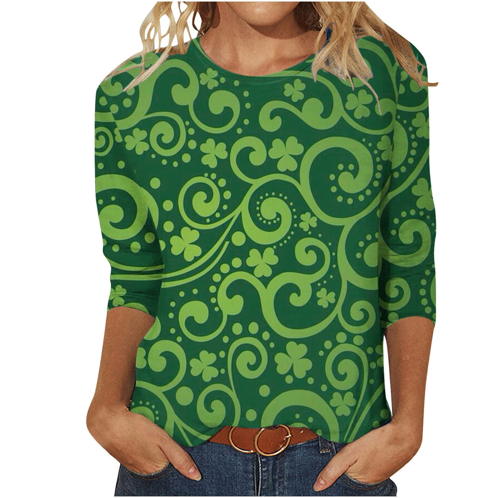 YanHoo Womens 3/4 Sleeve T Shirts St Patricks Day Print 3/4 Length