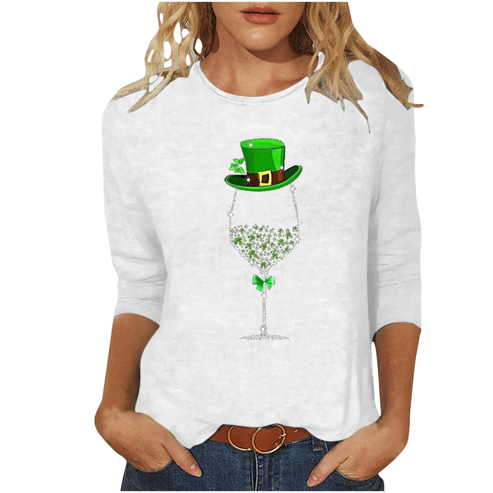 YanHoo Womens 3/4 Sleeve T Shirts St Patricks Day Print 3/4 Length