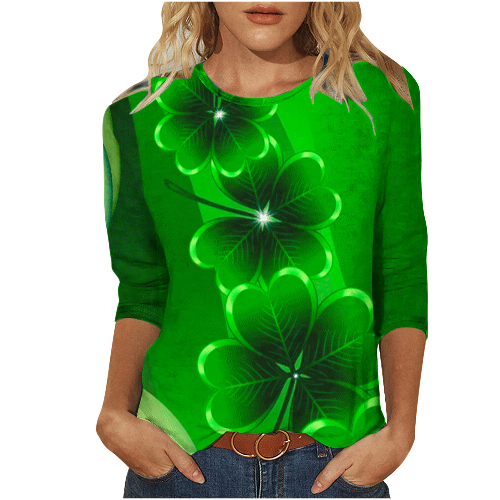YanHoo Womens 3/4 Sleeve T Shirts St Patricks Day Print 3/4 Length
