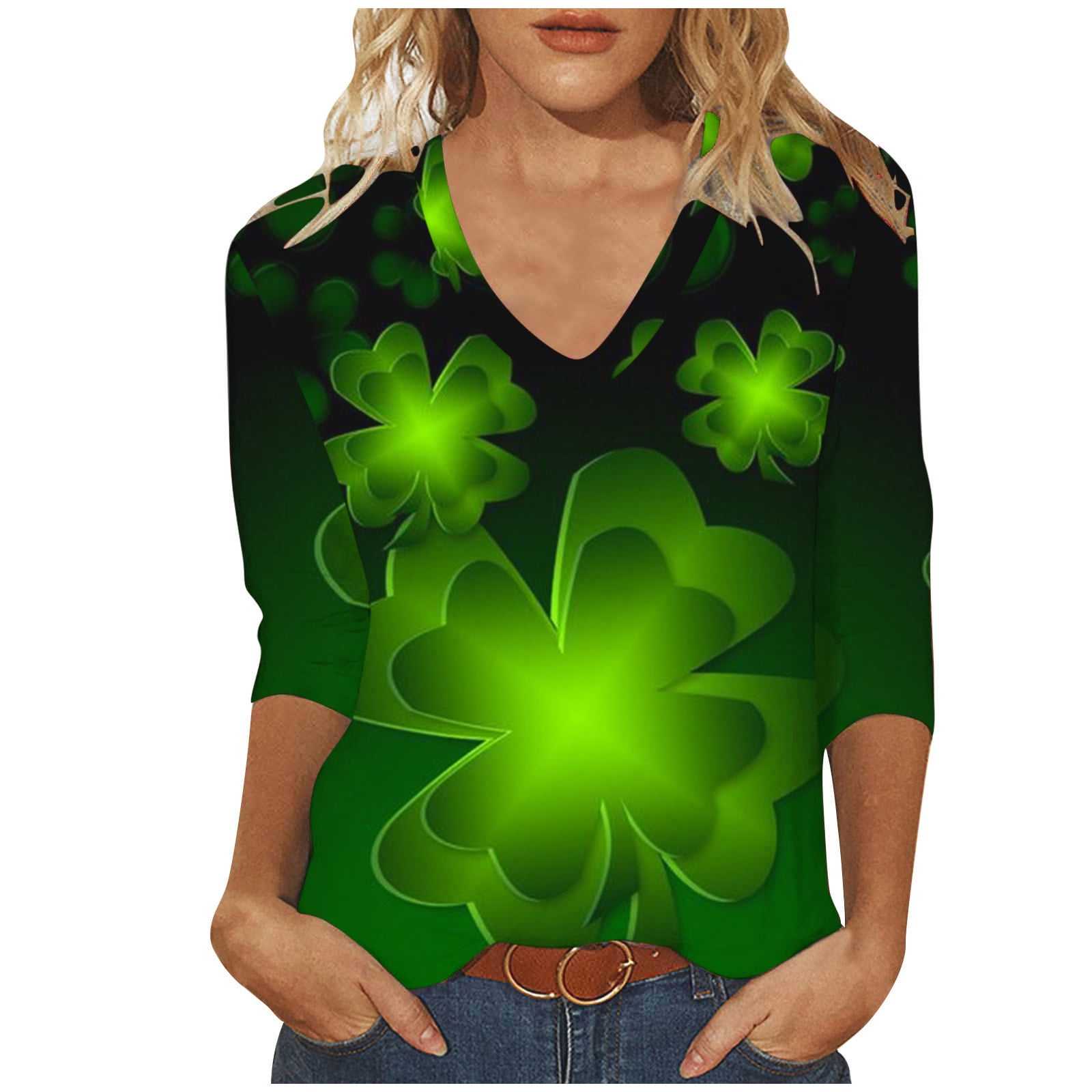 YanHoo Womens 3/4 Sleeve T Shirts St Patricks Day Print 3/4 Length