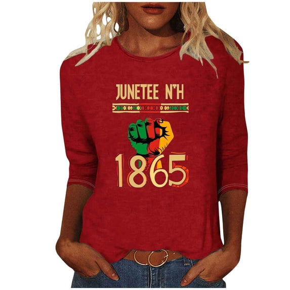 YanHoo Womens 3/4 Sleeve Tops Black History Month Shirts Loose Fit 3/4 Length Sleeve Crewneck T-Shirts