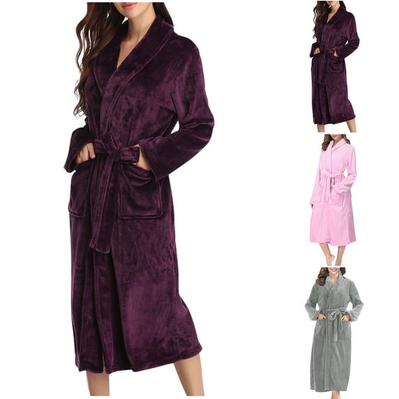 YanHoo Womens Bathrobe Fleece Plush Warm Long Robes Flannel Shawl Collar Nightgown Sleepwear