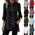 thumbnail image 1 of YanHoo Womens Button Down Shirts Trendy Roll Up Long Sleeve Shirt Loose Dressy Casual Tops Going Out Work Blouses, 1 of 8