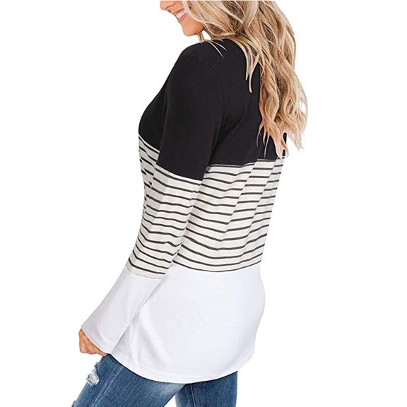 YanHoo Womens Button Tunic Sweatshirts Striped V Neck Henley Shirt Pullover 2026 Fall Lightweight Trendy Color Block Long Sleeve Tunic Tops Walmart Prime Sale