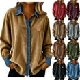 thumbnail image 1 of YanHoo Womens Corduroy Button Down Boyfriend Shirts Denim Patchwork Casual Collar Long Sleeve Work Blouses Loose Dressy Tunic Tops Brown,L, 1 of 7
