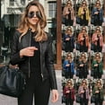 thumbnail image 1 of YanHoo Womens Faux Leather Jacket Long Sleeve Zip Up Slim Fit Cropped Bomber Jackets Moto Biker Coats, 1 of 6