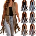 thumbnail image 1 of YanHoo Womens Faux Suede Fringe Vest Vintage Long Sleeveless Cowgirl Cardigans Open Front 70s Hippie Tassel Western Outerwear Streetwear, 1 of 8