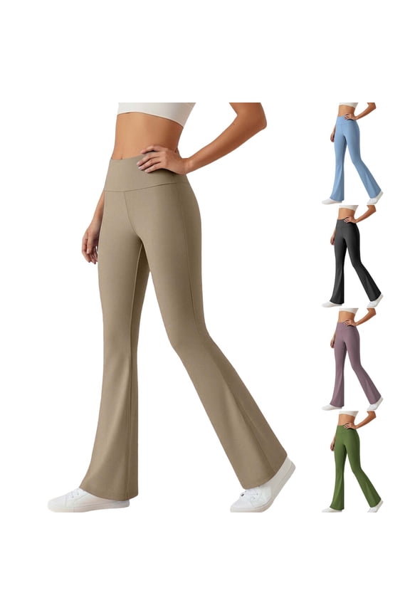 Womens Flare Leggings Bootcut Yoga Pants Tummy Control High Waisted Yoga Leggings Soft Stretchy Bell Bottom Dress Pants Khaki,XXL