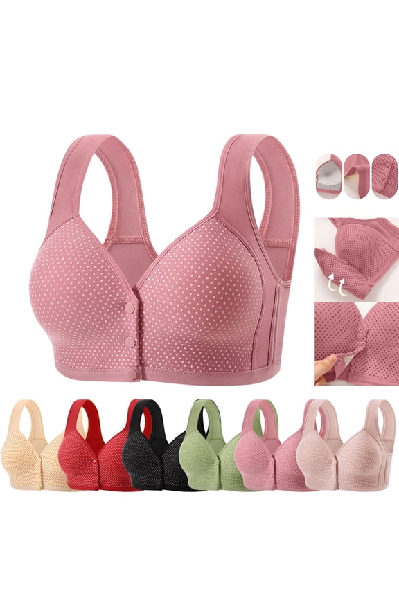 Womens Front Closure Bras Plus Size No Underwire Wireless Bra Full Coverage Push Up Seamless Bralettes Comfort Breathable Everyday Bra