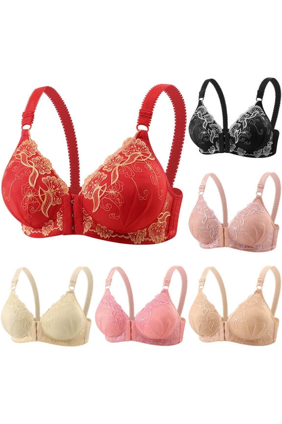 Womens Front Closure Bras Push Up No Underwire Lace Bra Sheer Deep V Padded Bralettes Adjustable Straps Breathable Bras