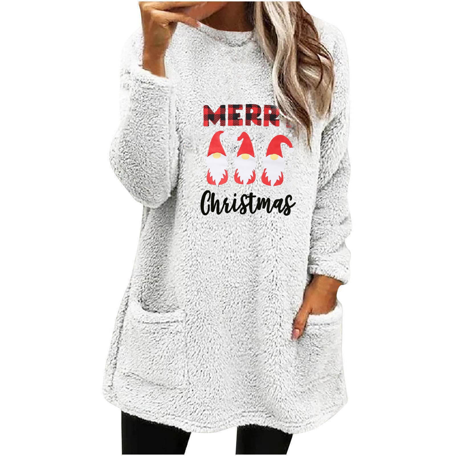 YanHoo Womens Fuzzy Fleece Tops Crewneck Long Sleeve Pullovers 2024