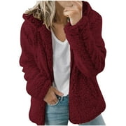 YANHOO Womens Fuzzy Teddy Coats Zip Up Hooded Jackets Oversized Warm Fleece Sherpa Outerwear 2023 Fall Winter Clothes