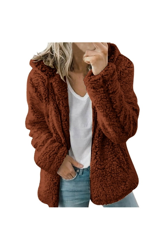 Womens Fuzzy Teddy Coats Zip Up Hooded Jackets Oversized Warm Fleece Sherpa Outerwear 2025 Fall Winter Clothes