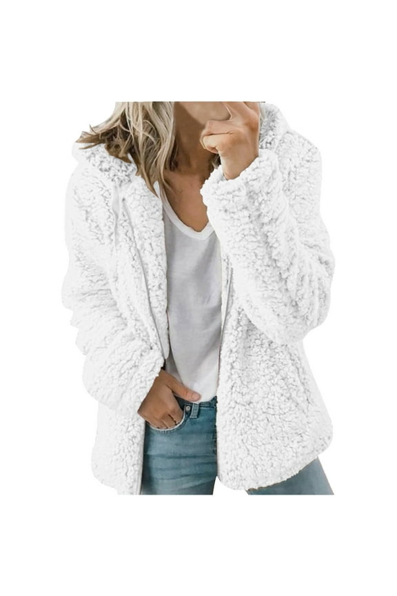 Womens Fuzzy Teddy Coats Zip Up Hooded Jackets Oversized Warm Fleece Sherpa Outerwear 2025 Fall Winter Clothes
