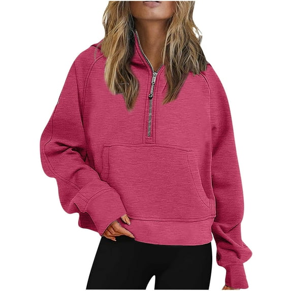 YanHoo Womens Half Zip Cropped Hoodies Fleece Lined Quarter Zip Up Pullover Athletic Trendy Sweatshirt Sweater Winter Outfits 2025 Walmart Sale