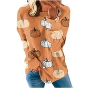 YanHoo Womens Halloween Pumpkin Sweatshirts Long Sleeve Crewneck Pullover Tunic Tops Lightweight Fall Sweater