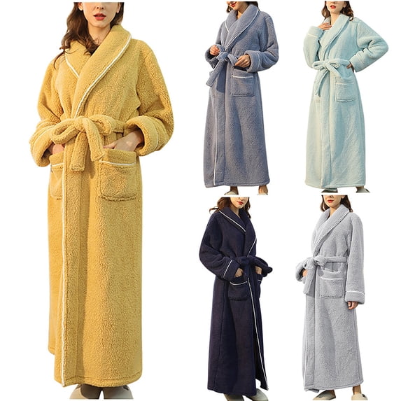 YanHoo Womens Long Fleece Robe Plush Warm Bathrobes Winter Soft Shawl Collar Cozy Bath Robes with Belt and Pockets