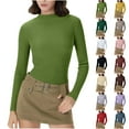 thumbnail image 1 of YanHoo Womens Long Sleeve Basic T Shirts Mock Neck Spring Tops 2026 Crop Slim Fit Tees Going Out Cute Gym Workout Y2k Clothes Green,S, 1 of 8